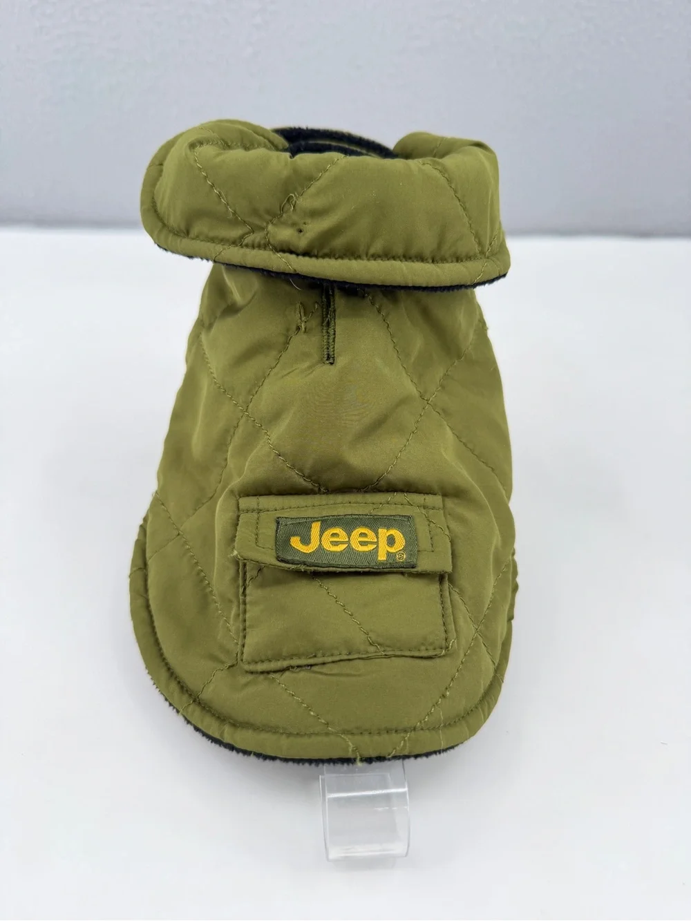 JEEP Chrysler Dog Coat Jacket Size XXS Army Green Warm Winter Puffer Hook & Loop
